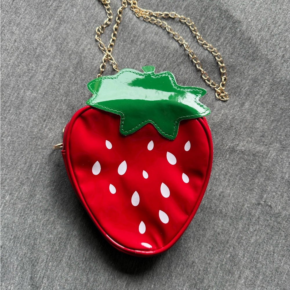 Strawberry Shaped Red Crossbody Bag with Gold Chain strap